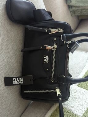 Madden NYC Black Leather Crossbody Satchel